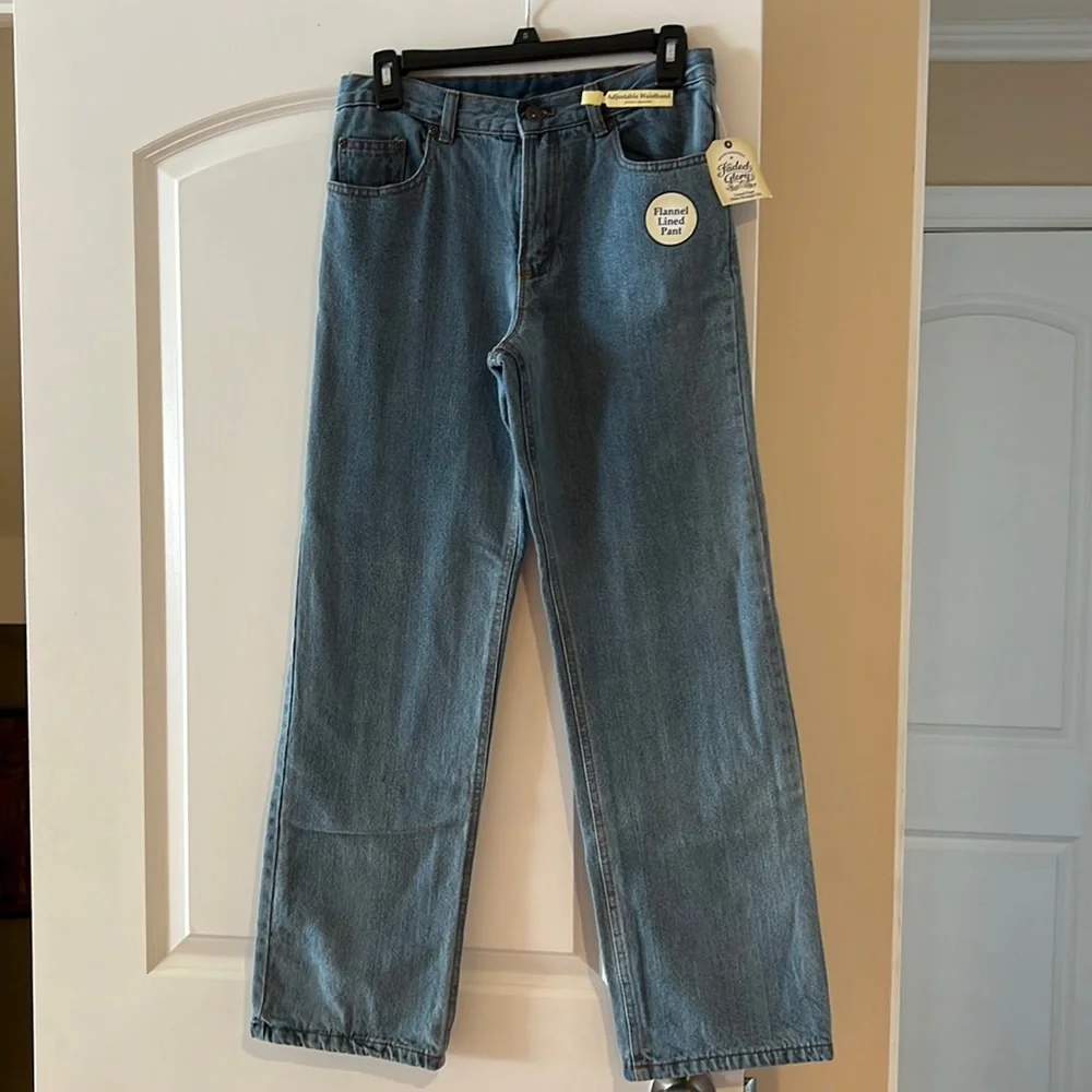 NWT Faded Glory Boys Size 16 Flannel Lined Jeans Blue Denim Plaid Lining